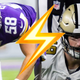 Minnesota Vikings long snapper Austin Cutting (left), New Orleans Saints long snapper Zach Wood (right), and a lightning bolt emoji to connote excitement (center)